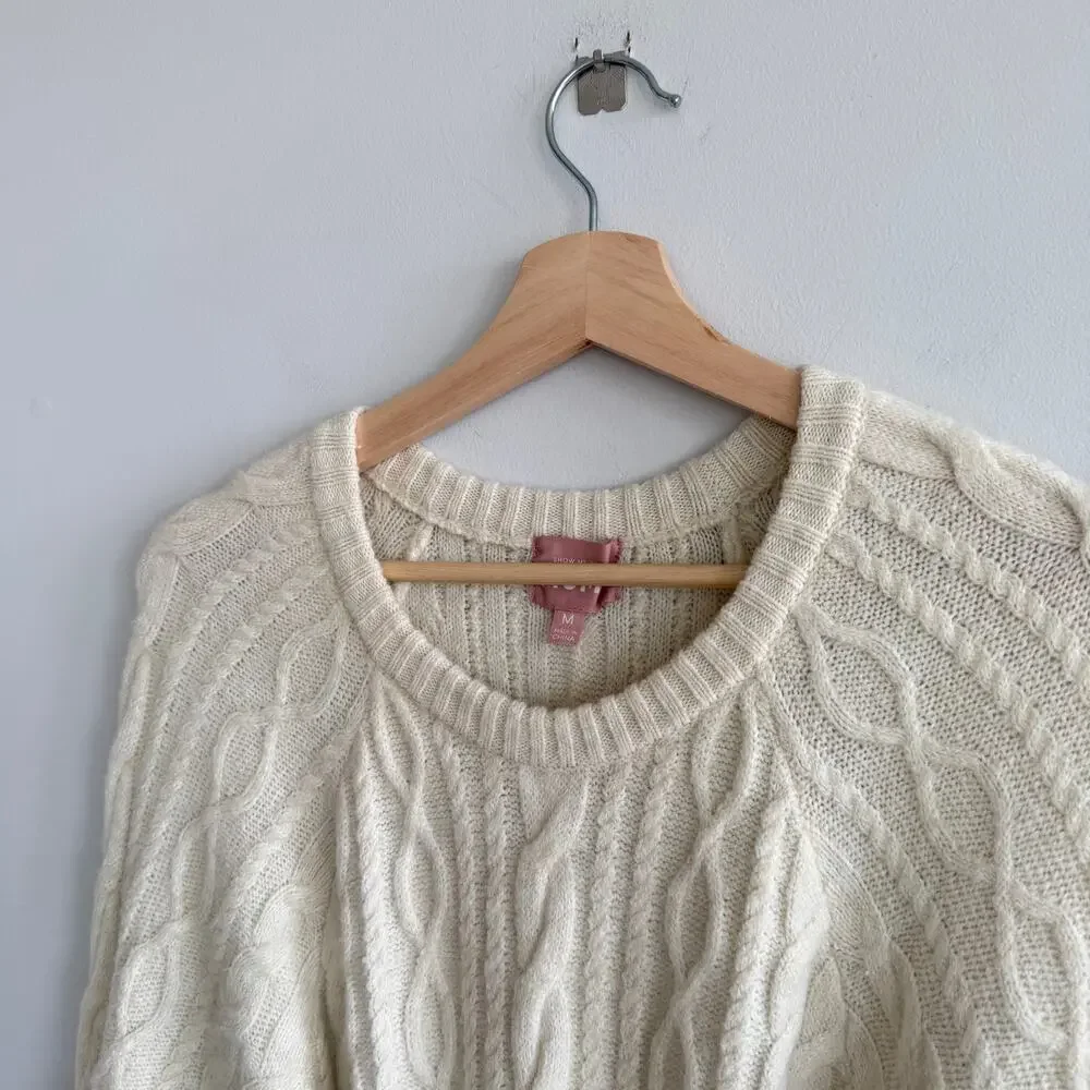 Show Me Your Mumu Barb Chunky Cable Knit Belted Maxi Sweater Dress Cream M - Picture 5 of 11
